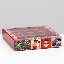 Коробка на 16 конфет "Сердца" Pop-art 17,7х17,7х3,8 см